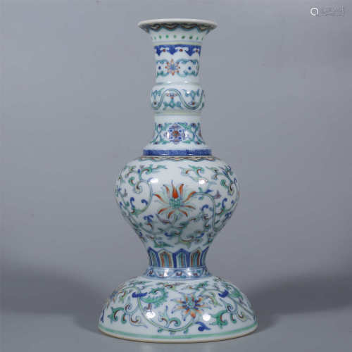 Qing Dynasty-Qianlong famille rose candlestick