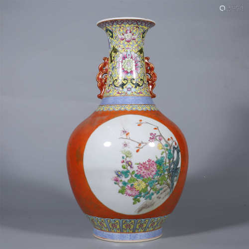 Qing-Qianlong famille rose double ear vase