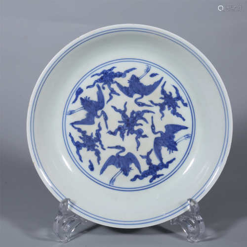 Ming-Jiajing Blue and White Crane Plate
