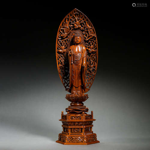 BOXWOOD WOOD CARVING BUDDHA STATUE, QING DYNASTY, CHINA