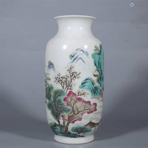 Qing-Tongzhi famille rose landscape bottle
