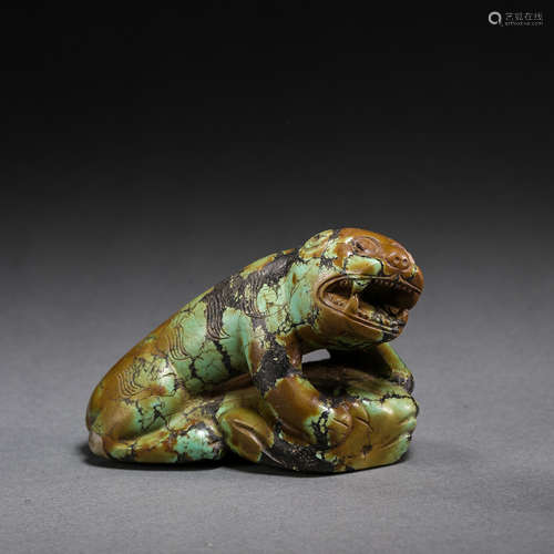 TURQUOISE CARVED BEAST, TANG DYNASTY, CHINA