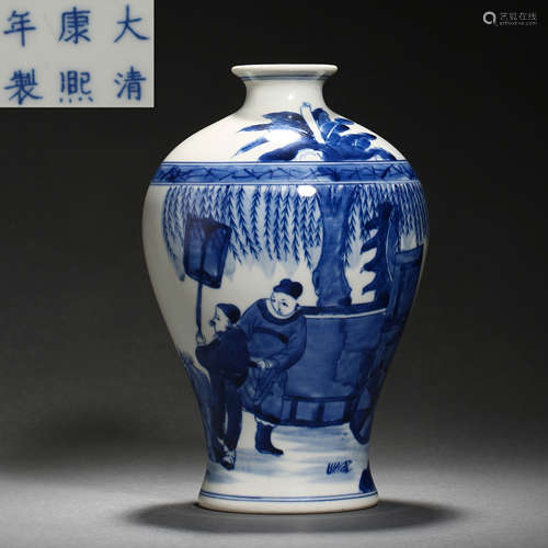 CHINA BLUE AND WHITE PORCELAIN PLUM VASE, QING KANGXI