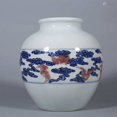 Qing Dynasty-Qianlong Blue and White Glazed Red Jar