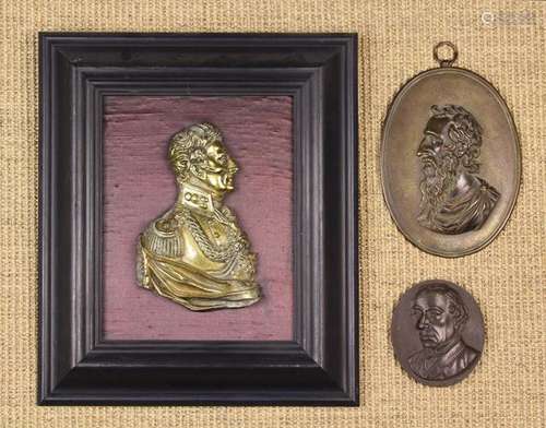 A Relief Cast Brass Bust of Wellington mounted in a black pa...