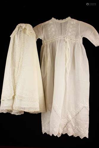 An Antique Lace Christening Gown with small mother-of-pearl ...