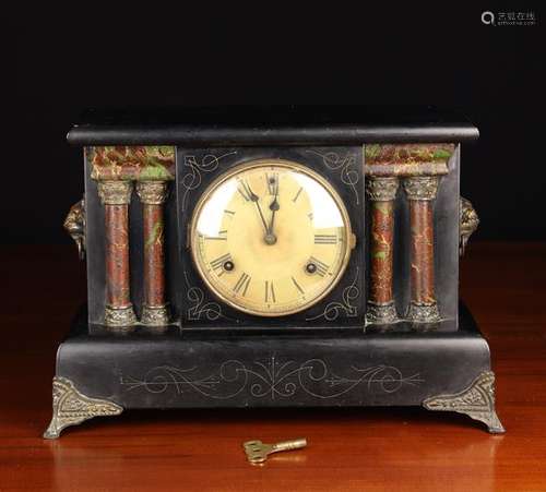 A 19th Century Simulated Slate & Marble Mantel Clock.