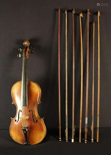 A Late 19th Century Inlaid Violin with paper label inside in...