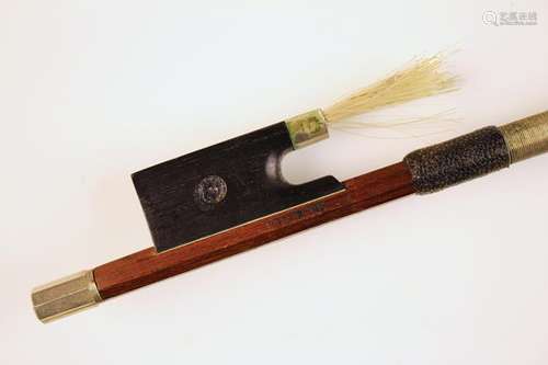 A Violin Bow Signed Stamped Tourte (lacking hair) with ebony...