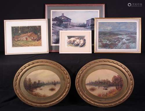 Six Framed Pictures: A pair of late 19th/early 20th century ...