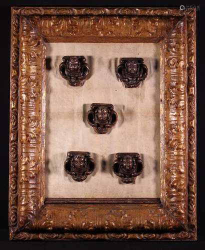 A Group of Five 17th Century Ornamental Oak Appliqués carved...