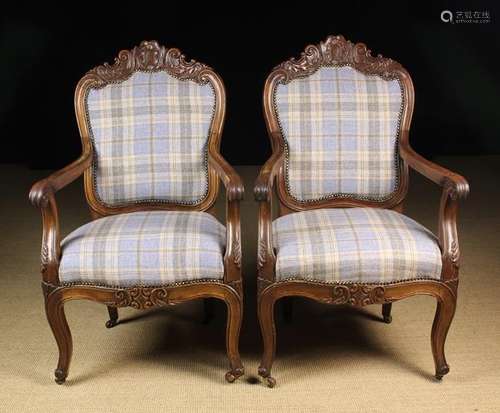 A Pair of Attractive Carved Walnut Armchairs.