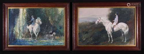 A Pair of Stylish 1920's Gouche Paintings on paper with whit...