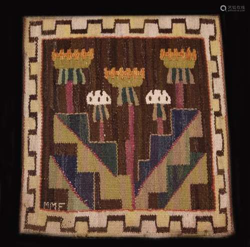 A Small Vintage Woolwork Panel of geometric design incorpora...