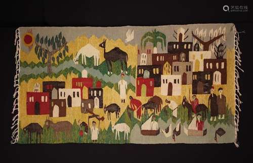 A Vintage Hand-Woven Wool Tapestry attributed to the worksho...