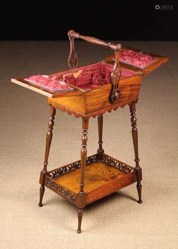 A Victorian Rosewood Sewing Box on Stand.