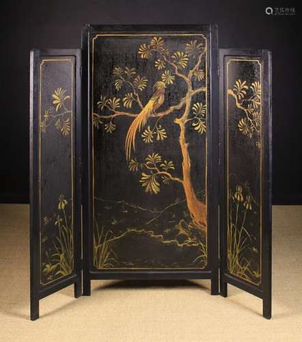 A 19th Century Black Lacquered Triptych Dressing Screen hand...