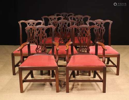 A Set of Eight Late 19th Century Chippendale Style Carved Ma...