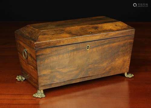 A 19th Century Rosewood Tea-caddy of rectangular sarcophagus...