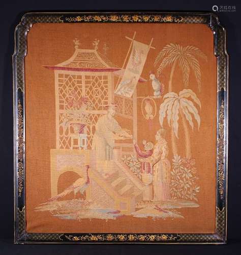 A Large Framed 19th Century Tapestry Screen machine woven wi...