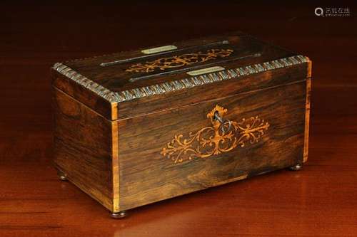 A 19th Century Inlaid Rosewood Letter Box of rectangular for...