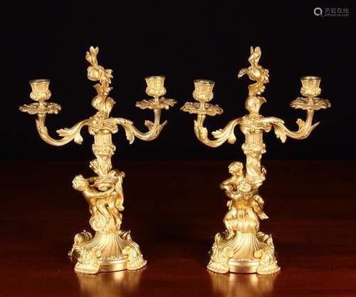 A Pair of French 19th Century French Rococo Gilt Bronze Cand...