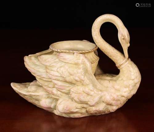 A Royal Worcester Porcelain Swan Pot.