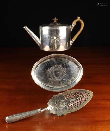 A Georgian Silver Teapot on Stand and Georgian Server: The t...