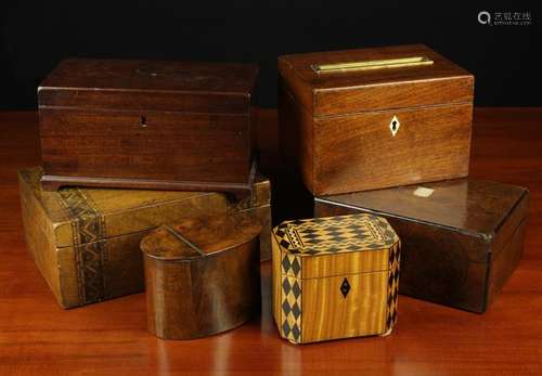 A Group of Six Wooden Boxes: Three 19th Century Desk Boxes &...