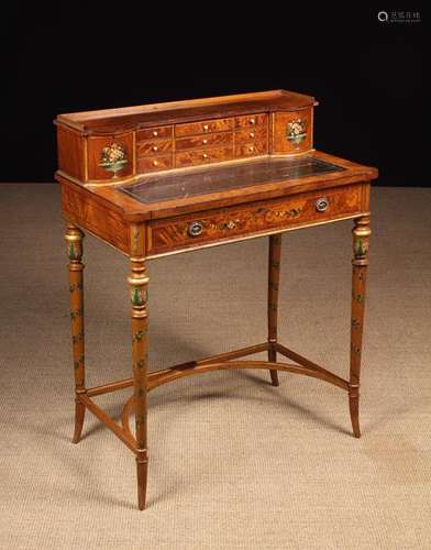 A Pretty Sheraton Revival Painted Satinwood Lady's Writing D...