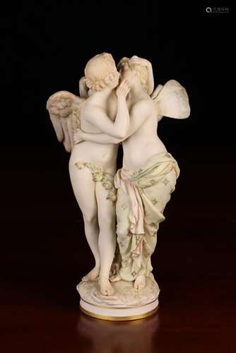 A Berlin K.P.M. Figure Group of Cupid & Psyche in tender emb...