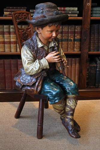 A Large Bretby Painted Terracotta Figure of an Alpine Boy, c...