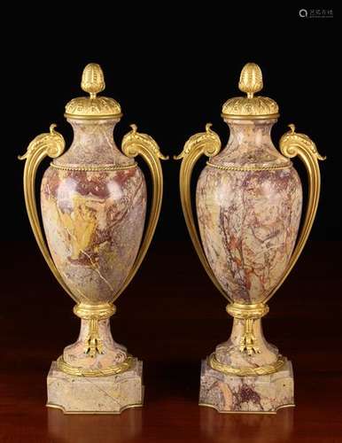 A Pair of Late 19th Century French Ormolu Mounted Brocatelle...