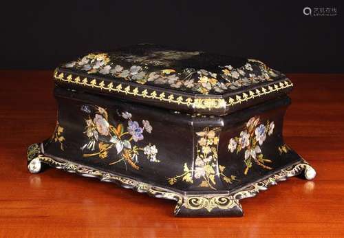 A Fine Victorian Papier-mâché Workbox inlaid with mother-of-...