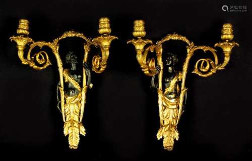 A Pair of 19th Century French Patinated & Gilded Bronze Figu...