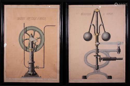 A Pair of Framed 19th Century French Mechanical Illustration...