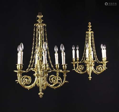 A Pair of Attractive Louis XVI Style Gilt Bronze Six Branch ...