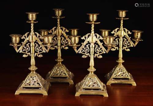 A Set of 4 Victorian Aesthetic Movement Brass two-branch Can...