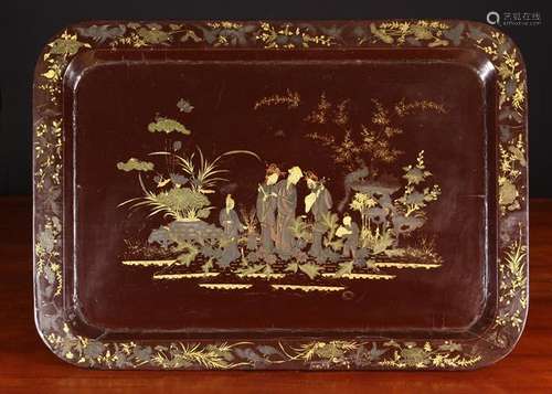 A Large 19th Century Lacquered Wooden Tray of rectangular fo...