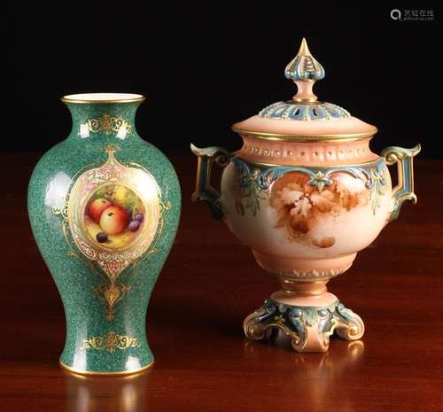 A Royal Worcester Maple Baluster Vase and a Hadley's Worcest...