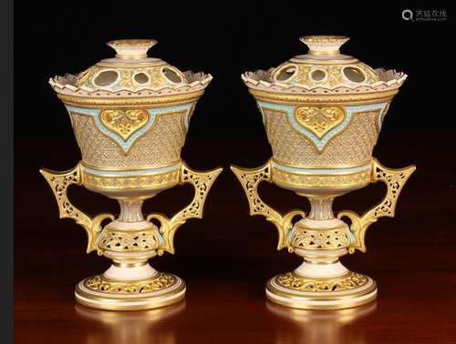 A Pair of Fine & Rare Royal Worcester Pot Pourri Urns Circa ...