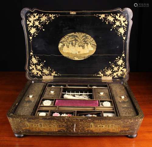 A Large 19th Century Lacquered Work/Sewing Box.