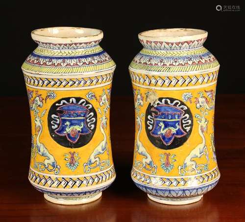 A Pair of 19th Century Maiolica Alberello painted in blue,