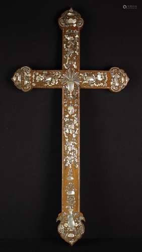 A 19th Century Rosewood Cross elaborately inlaid with engrav...