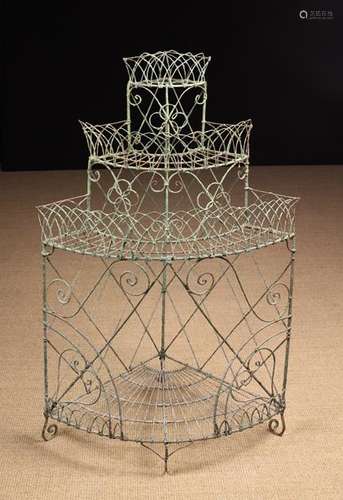 A 19th Century Painted Wirework Corner Standing Plant Stand.