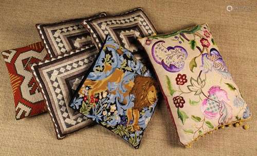 An Attractive Feather-filled Cushion with crewel-work cover ...