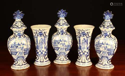 A Blue & White Delft Garniture Set, 19th Century in the 18th...