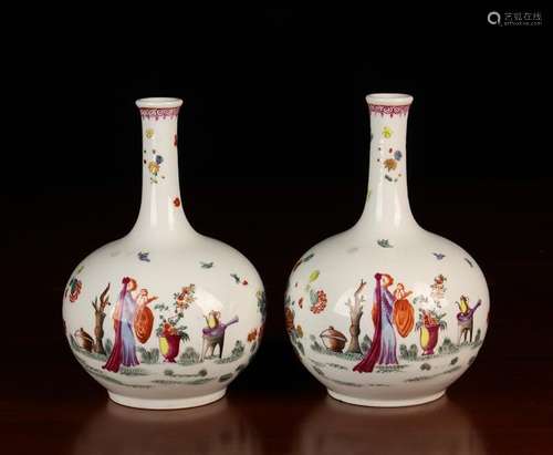 A Pair of Hard Paste Porcelain Bottle Vases.