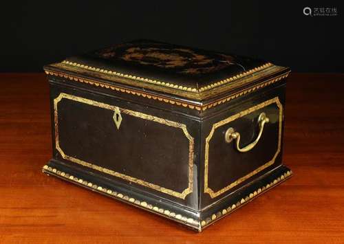 A 19th Century Black Lacquered Humidor with Gilded Chinoiser...