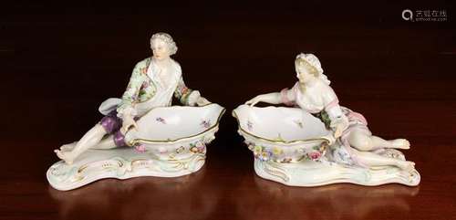 A Pair of Meissen Figural Sweetmeat Dishes.